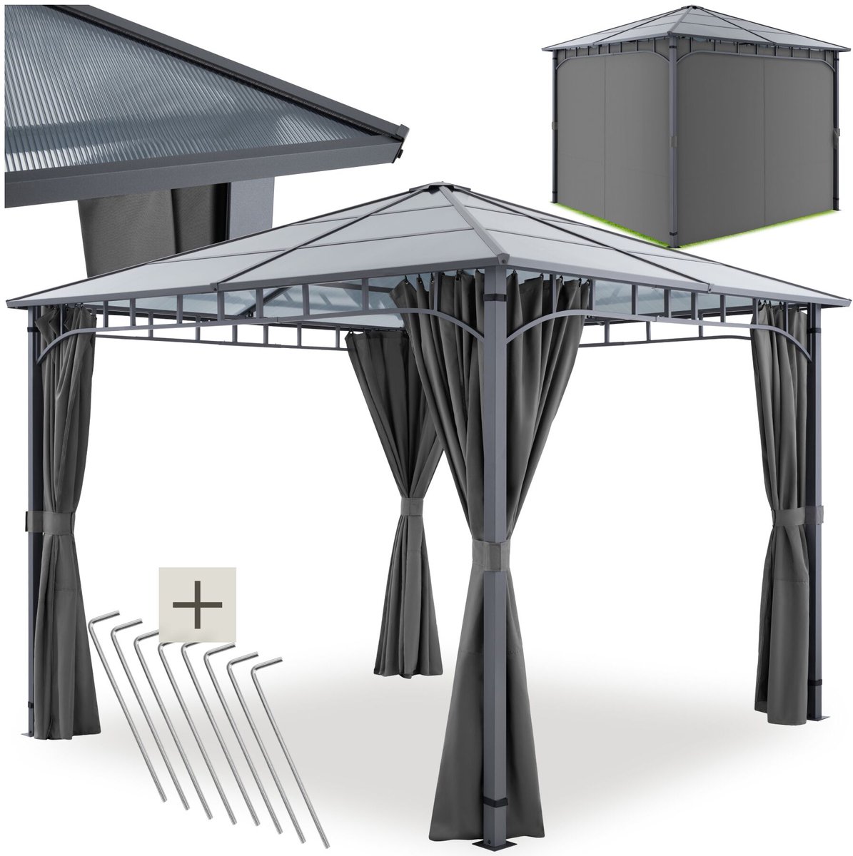 tectake® Tuinpaviljoen - 3 x 3 m - Aluminium Frame - Weerbestendig - 30+ UV-Bescherming - Partytent met Zijwanden - Paviljoen - Gazebo - Inclusief 8 Haringen
