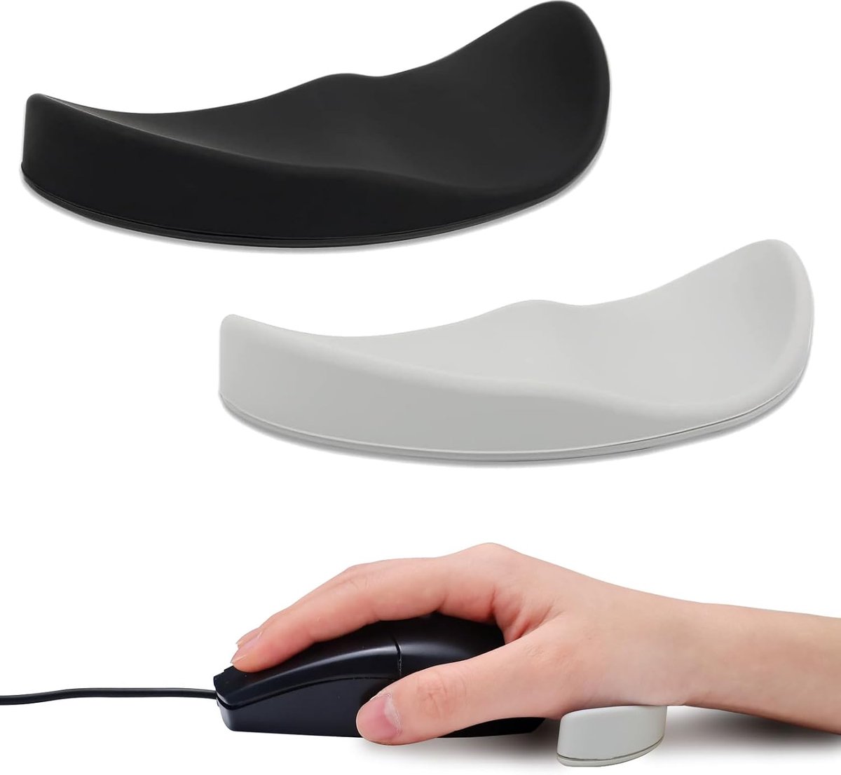 2 stuks ergonomische muismat met polssteun, ergonomische polssteun voor muis, polssteun voor muis voor kantoorcomputer (zwart, grijs)