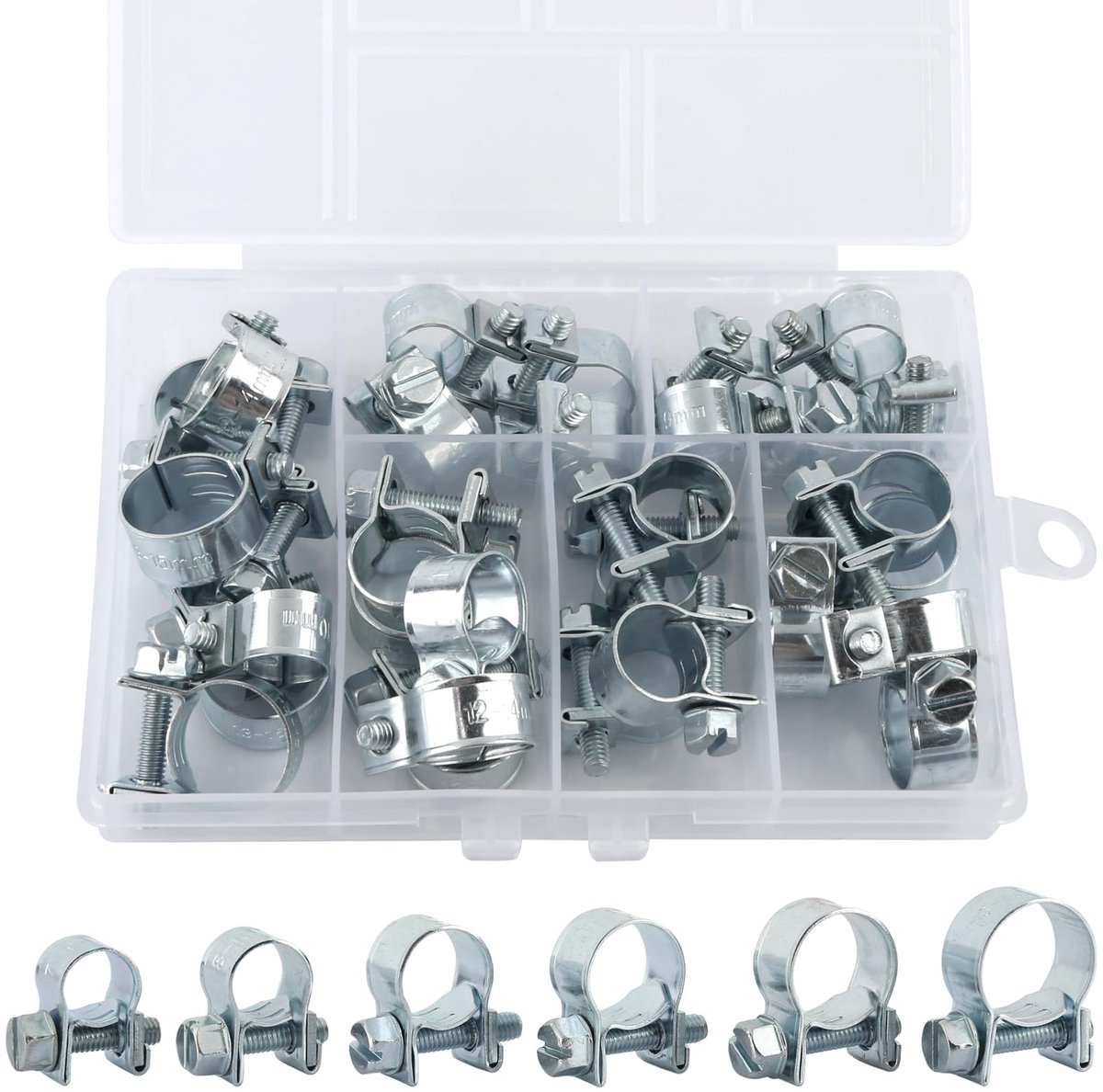 30 stuks mini-slangklemmen, verstelbare brandstofinjectie, gewrichtboutklem, kleine slangklemmen, sterke buisklemmen voor mini-brandstofleiding, uitlaatpijp, benzinebuis (7-15 mm)