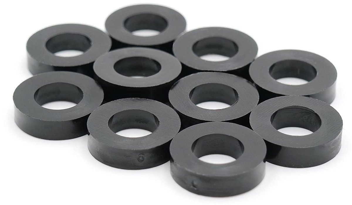 Afstandsstukken, afstandshulzen, sluitringen, L 5 mm x Ø 15/8,2 mm, M8, rond, HD-polyethyleen, 10 stuks