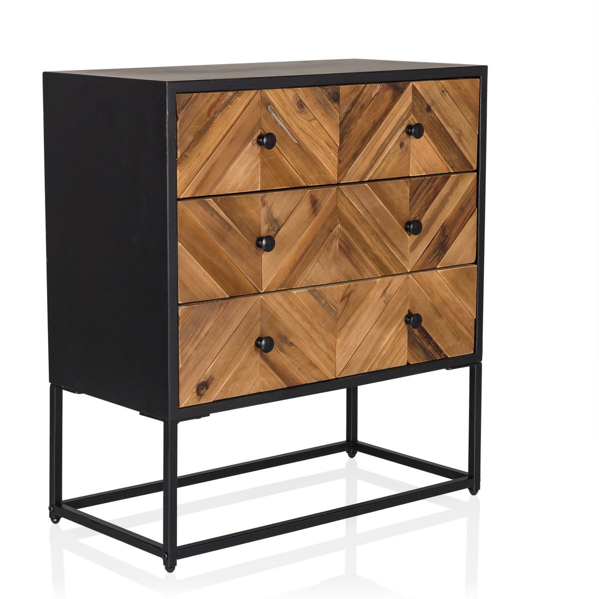 hjh LIVING Commode SANTJAGO BLACK SUN L 63 x 34 x 70 cm 3 schuiflades massief dennen hjh LIVING Color Madera Oscura