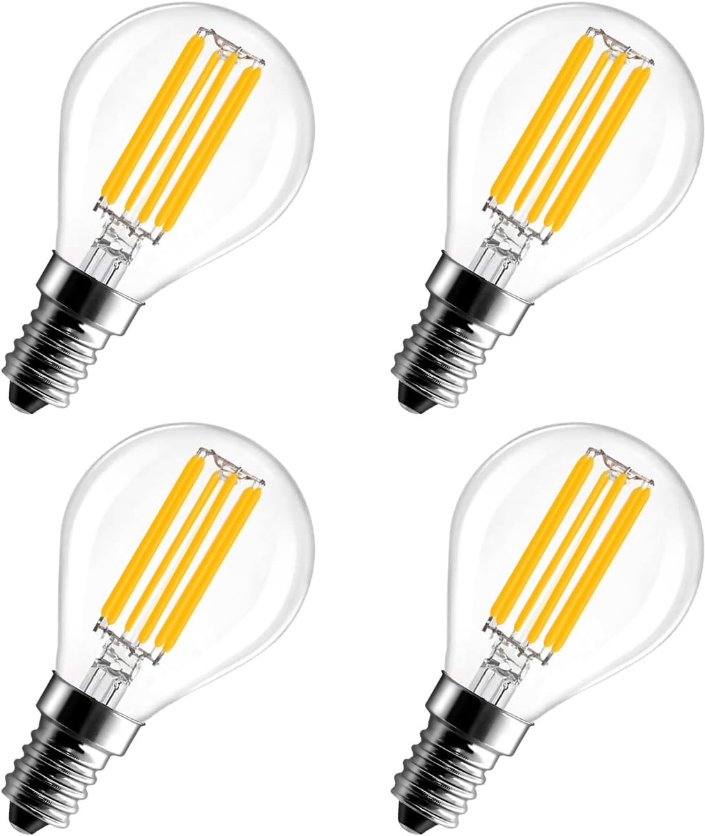 dimbare kleine schroeflampen, G45 vintage Edison LED-bolvormige lamp, 6 W golfbalvormige SES-lampen, equivalent van 60 W, 2700 K warm wit, set van 4