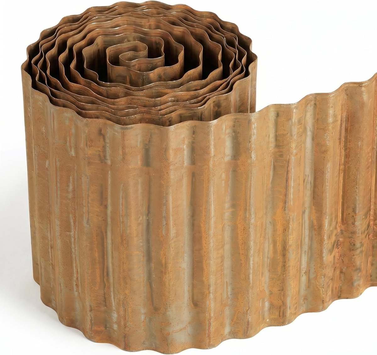 6 m gegalvaniseerde metalen tuin gazon rand rand rol, tuinplant rand, breed golvend, H25,4 cm, bruine zware randen randen landschapsranden voor doe-het-zelf bloembedden, gazons, pad