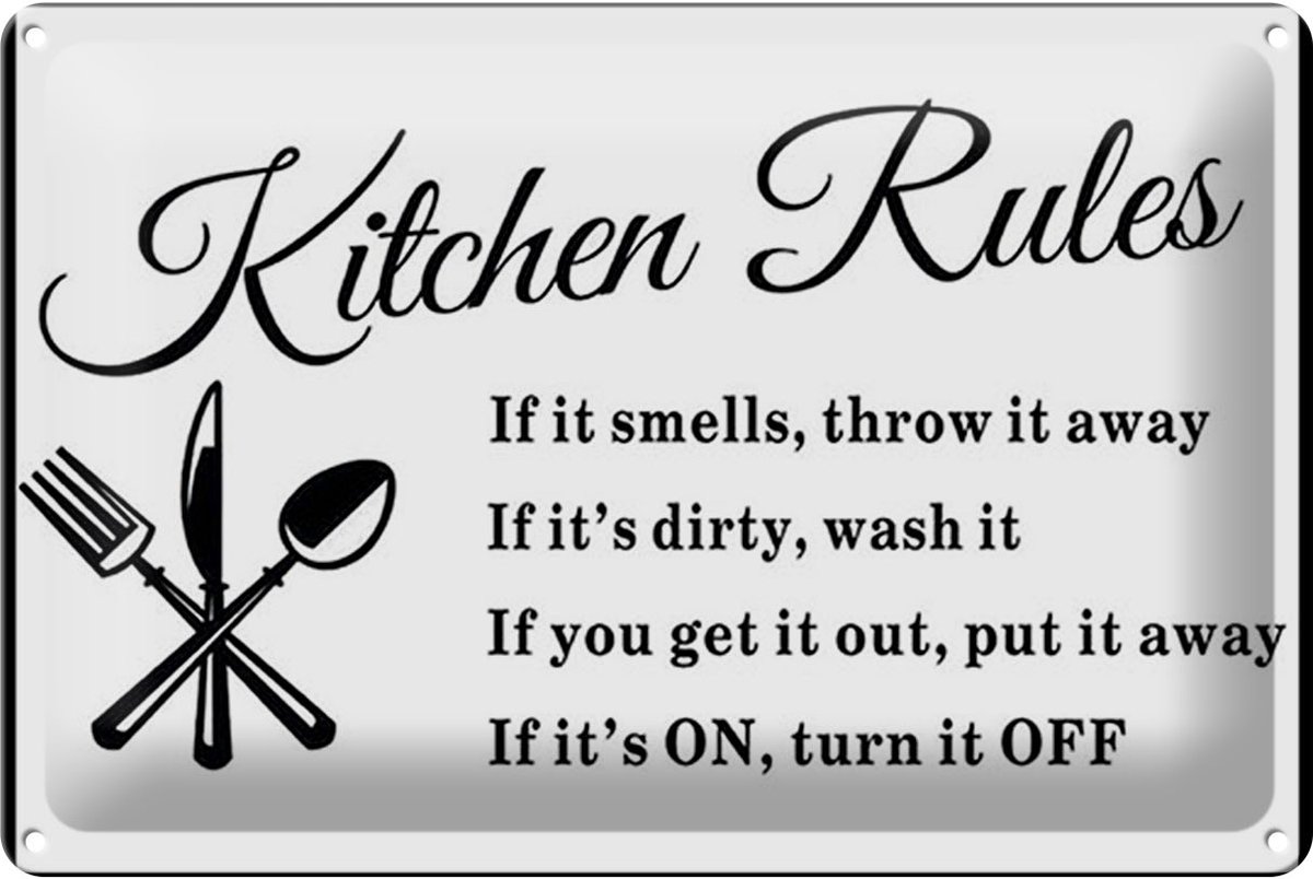 Blechschild Spruch 30x20cm Kitchen Rules Küche Regeln