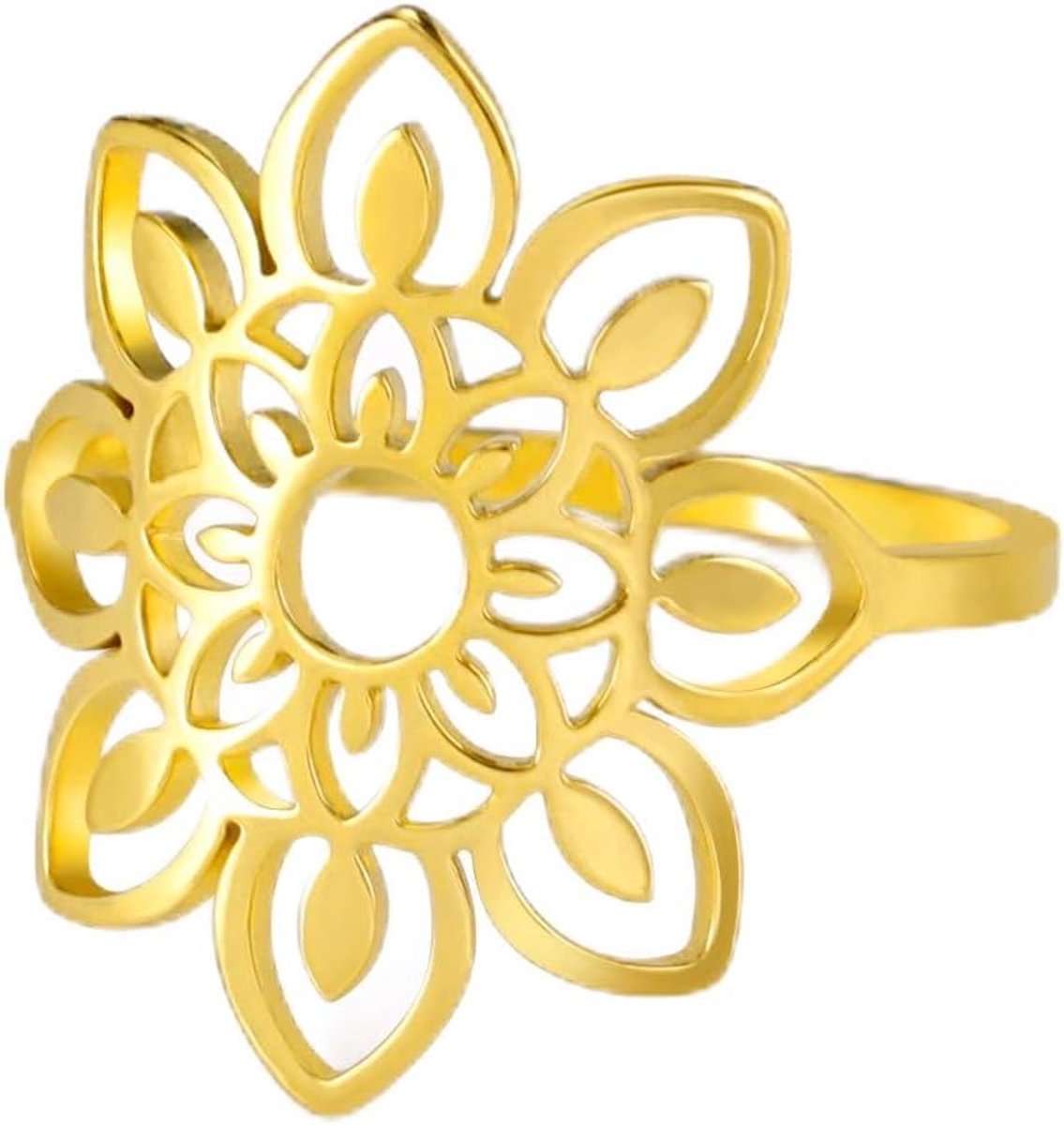 kkjoy Bloem Ring Rvs Acht-Petal Bloem Ring Belofte Ring Sieraden Gift Voor Vrouwen Meisjes
