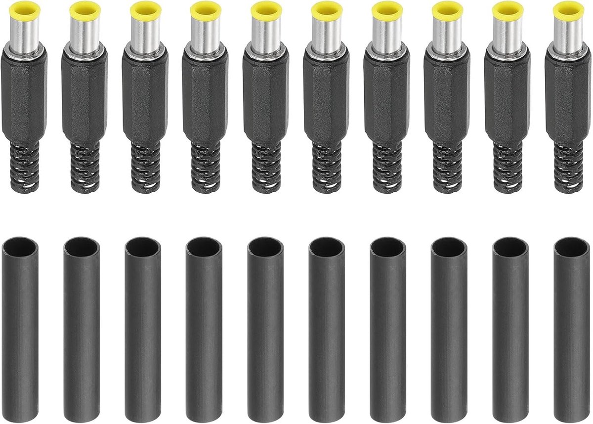 6,0 x 4,4 mm DC mannelijke stekker voeding uiteinden, 10 stuks DIY DC Barrel Connector vervanging met krimpbuis, geel