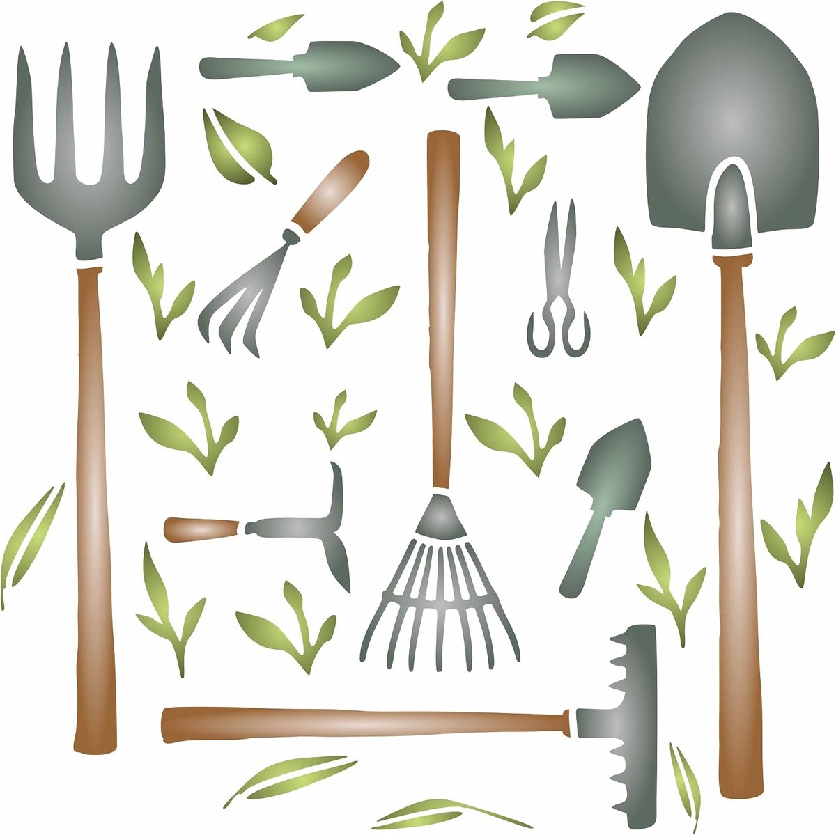 Stencil, 16,5 x 16,5 cm (S) - Schoffel Rake Troffel Spade Vork Tuingereedschap Sjabloon