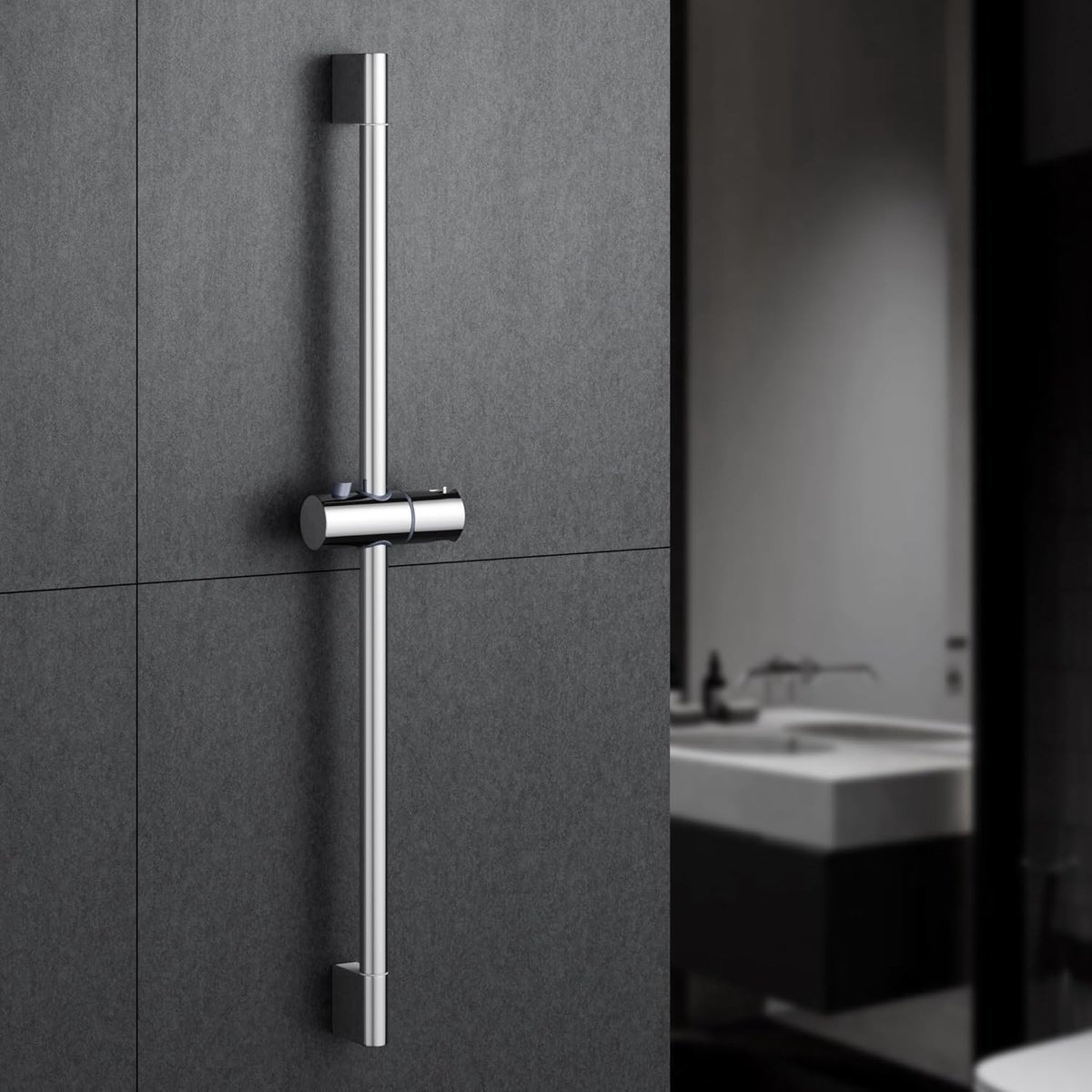 Douche Riser Rail Kit, 60 CM RVS Douche Slider Rail met Verstelbare Douchekop Houder van 28CM tot 60CM, Chroom