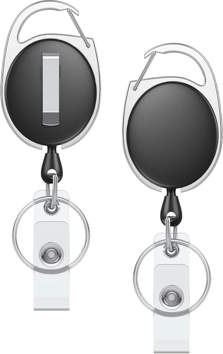 Intrekbare badgehaspel met karabijnhaak riemclip en sleutelhanger voor badgehouder ID-kaart naamhouder, 2 stuks