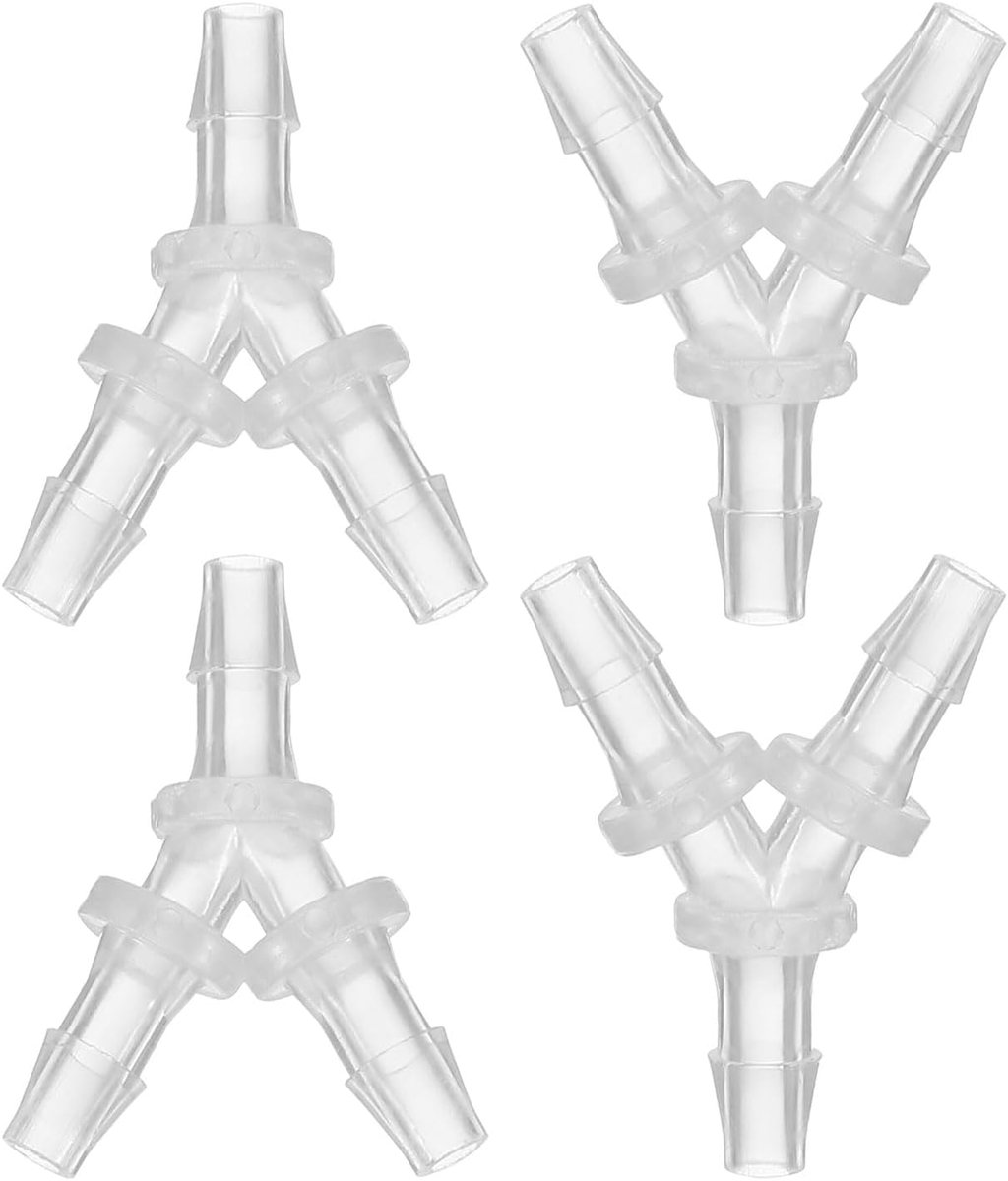 5/32" Kunststof T-vormige slangaansluiting, 4 stuks gelijke Y-vormige 3-weg verbindingssplijter adapter verbindingssplitsing met draad voor lucht, water, brandstof, gas, vloeistofleidingen