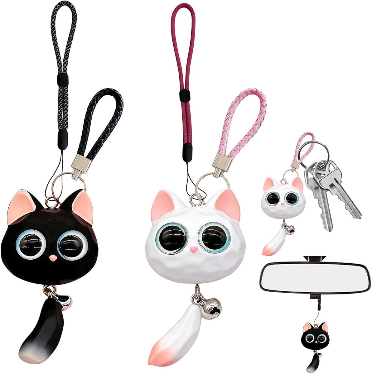 2 stuks autospiegelhanger, sleutelhanger, autohanger, katje, swing, grappige schattige kat, autohanger voor spiegel, binnendecoratie, hangende ornament, spiegel, bedels, accessoires voor geschenken