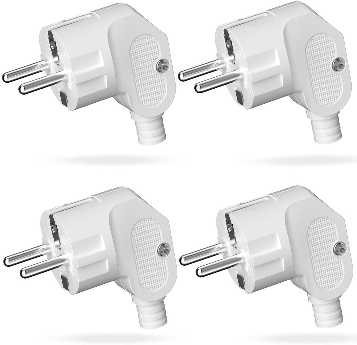 4 stuks stopcontact, Europese stekker, IP20, 250 V (16 A), Schuko-stekker, aardingsstekker, voor gebruik binnenshuis, wit