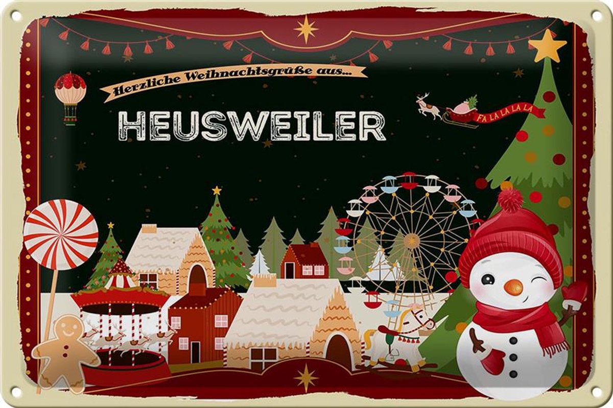 Blechschild Weihnachten Grüße HEUSWEILER 30x20cm
