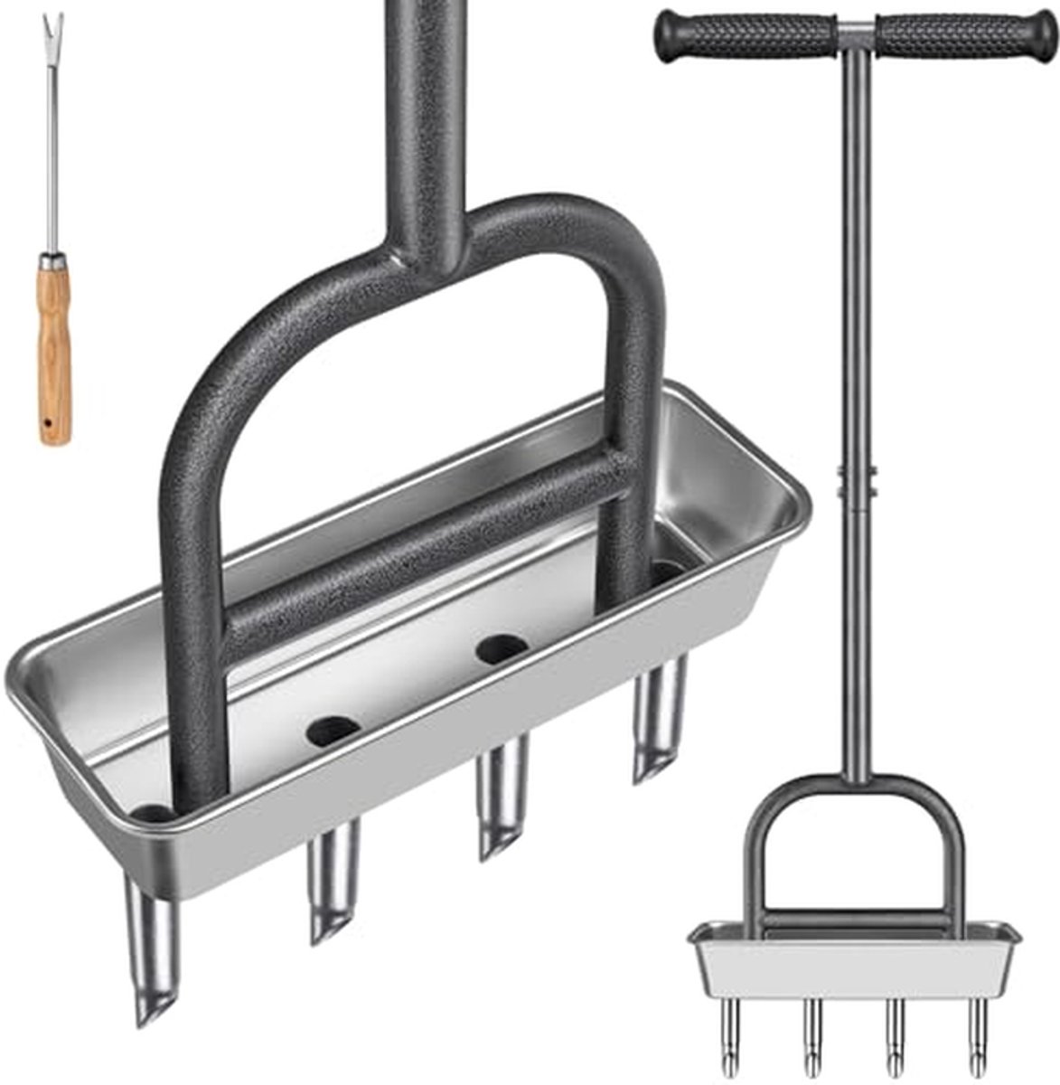 Gazonbeluchter met Lange Steel - Grasbeluchter Bodemlucht - Gazon Verbeteren - Met Opbergbak - 93 cm - Zwart