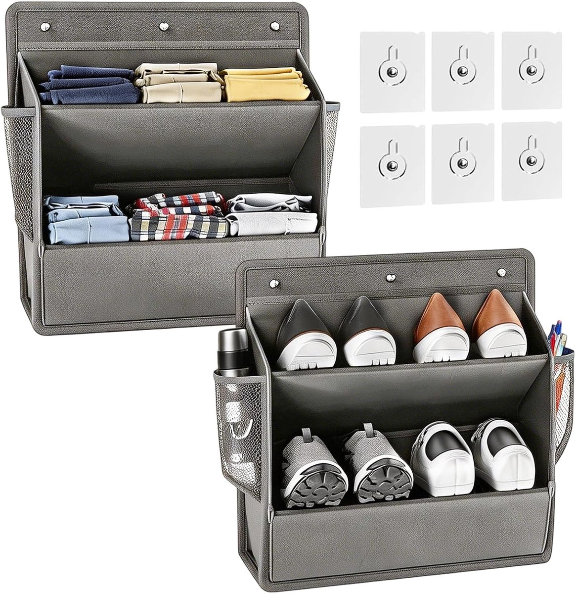 KZQ Set van 2 hangende deurorganizers - Schoenorganizer - Multifunctionele hangorganizer voor camping - Ruimtebesparende opslag - Robuuste camper-Accessoires en caravan-gadgets - Grijs