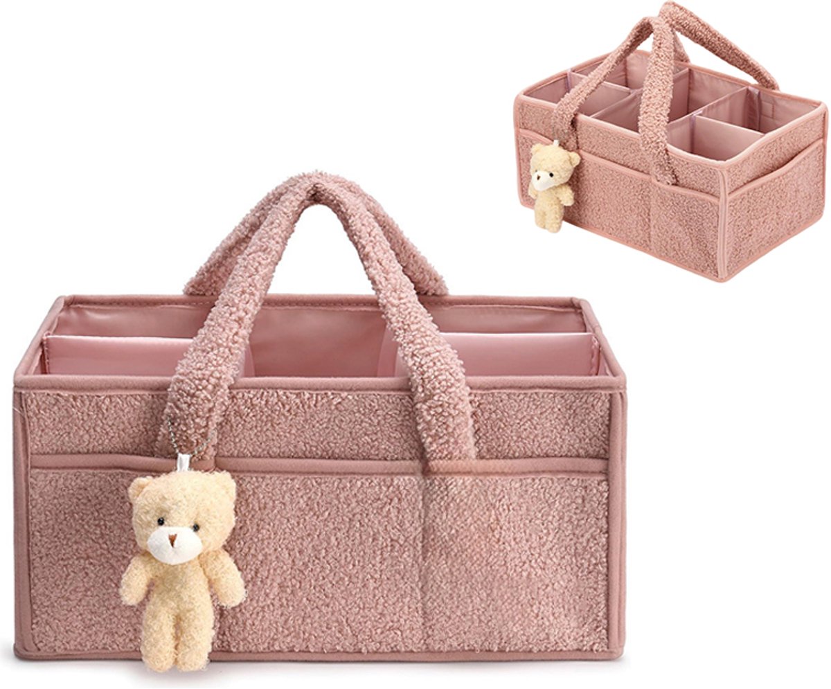Baby Luiertas Organizer - Draagbare Opberger - Baby Verzorgen - Verstelbare Vakken - 38 x 25.5 x 17.8 cm - Roze