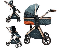 REDOM - 2-in-1 kinderwagen - afneembare en omkeerbare reiswieg - opvouwbaar met een hand - verstelbare duwbeugel en voetensteun - all-terrain - Hout, mesh, kunststof - Blauw - 80 x 62 x 106 cm