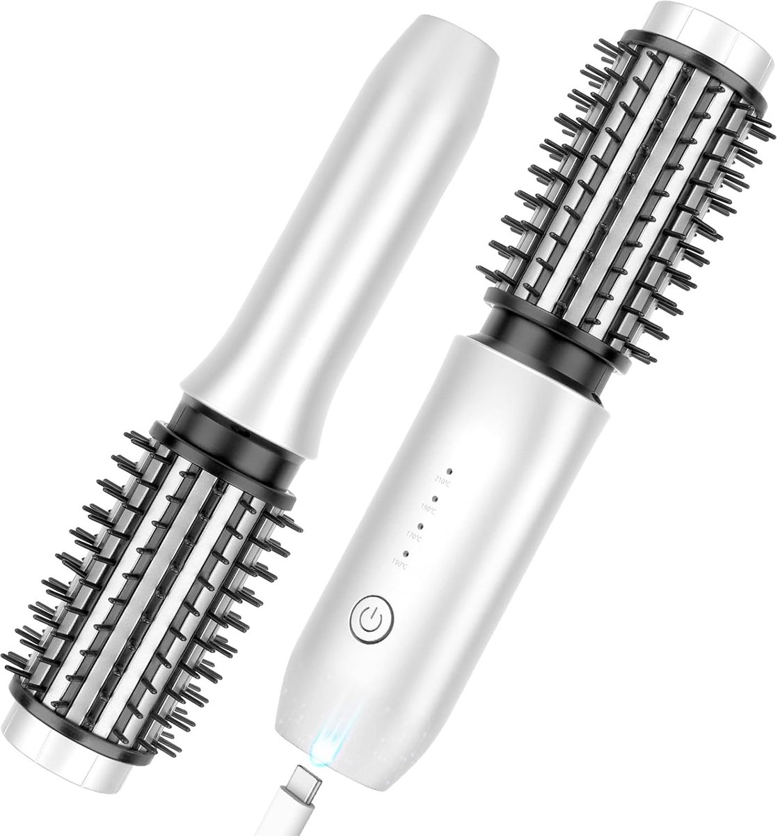 Draadloze krulborstel, draagbare mini-reisborstel voor dames, 7.000 mAh, oplaadbaar via USB, negatieve-ionentechnologie - wit
