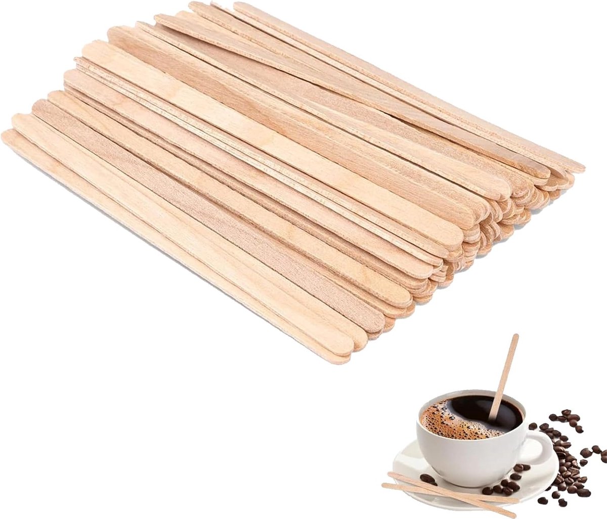 Houten stokjes om te roeren, 300 x 11 cm, koffie-roerstaafjes van hout, milieuvriendelijk, biologisch afbreekbare handgrepen voor koffie, melk, thee, sap en knutselwerk
