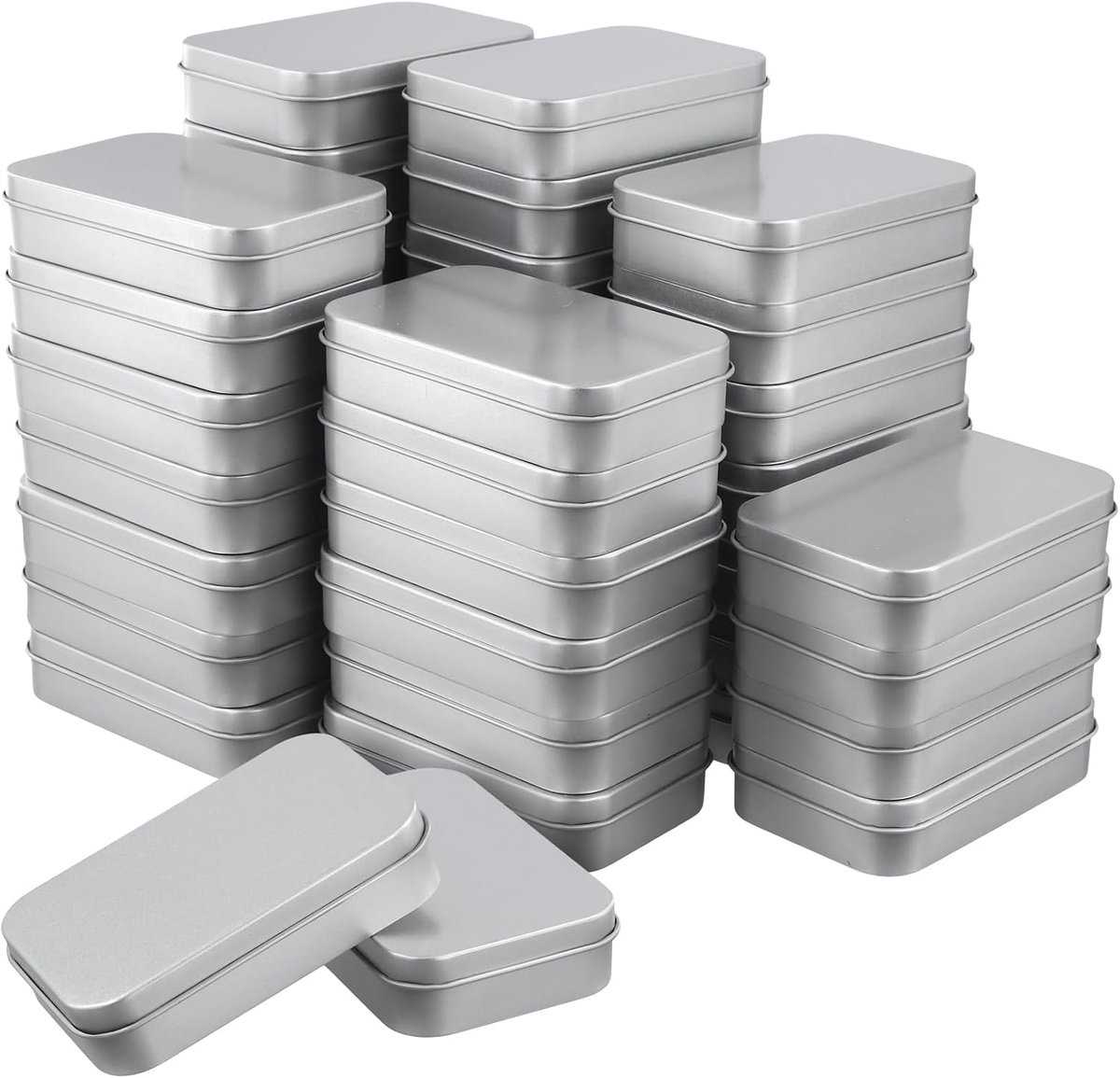 40 stuks metalen blikjes klein met deksel, rechthoekig, 94 x 61 x 20 mm, metalen speelkaartenbox, zilveren kaartenbox, opbergdoos