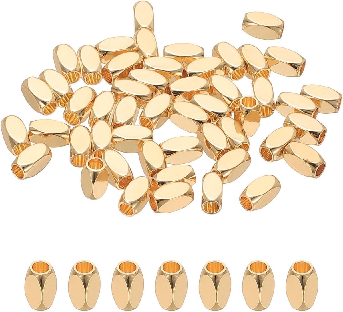 Kralen, 50 stuks metalen gladde facetbuis kleine losse kralen voor armband sieraden maken ketting doe-het-zelf, 14K goud