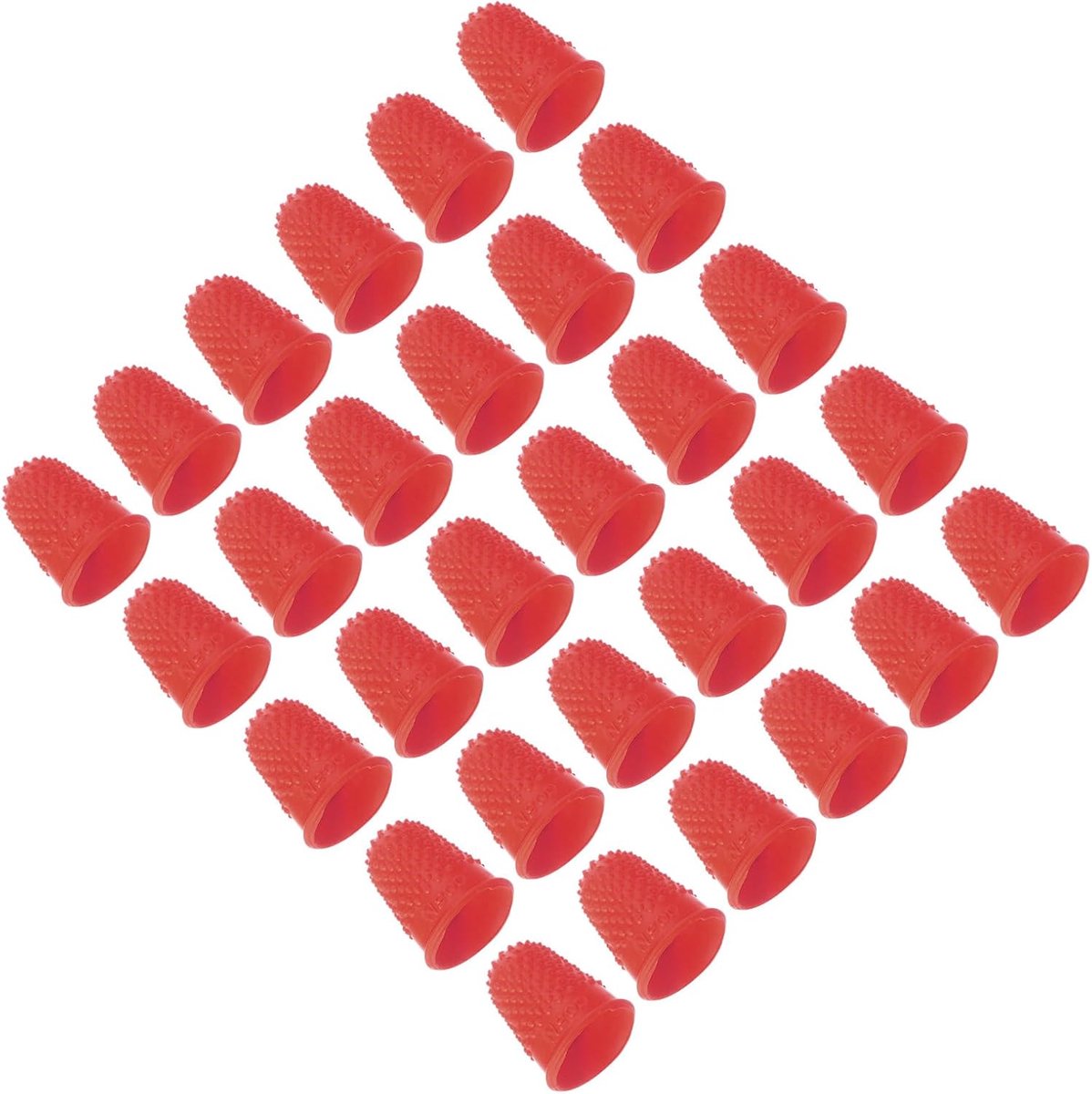 Rubberen vingertoppen, 30 stuks siliconen duimvingertopbescherming, vingerbedjes, beschermkussentjes, vingerhoedjes voor kantoor, tellen, naaien, rood, maat XS