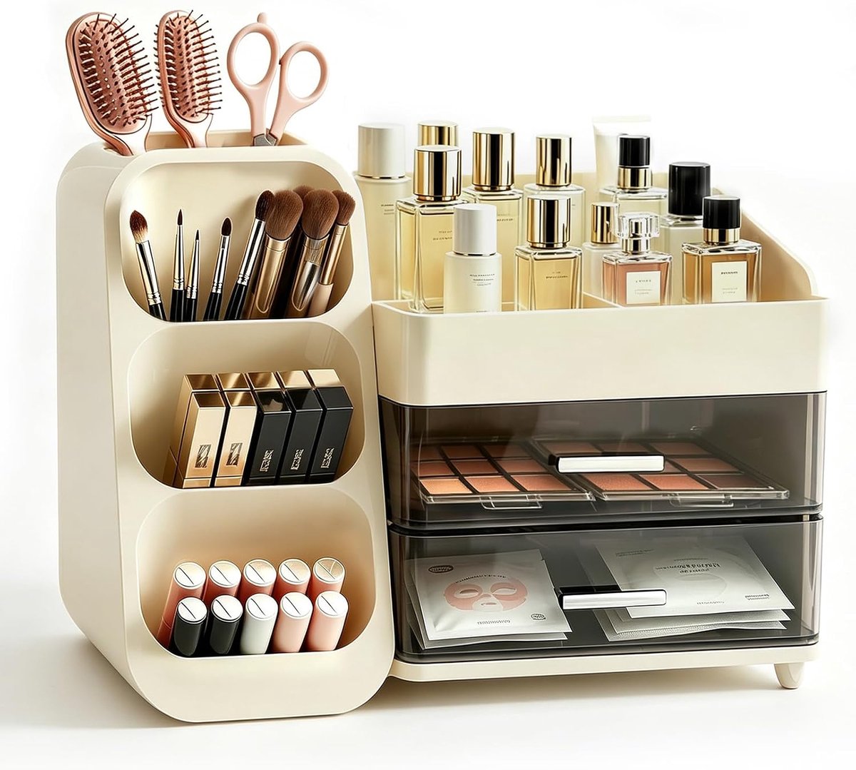 Make-uptafelorganizer met 2 laden, multifunctionele cosmetica-organizer voor make-uptafel en slaapkamer, huidverzorgingsopslag