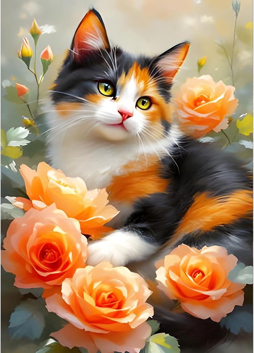 Kleurrijke kat diamond painting volwassenen, 5D kitten diamant kunst afbeeldingen beginners, DIY ronde volledige boor bloemen diamant schilderij borduurwerk kruissteek geschenken thuis muur