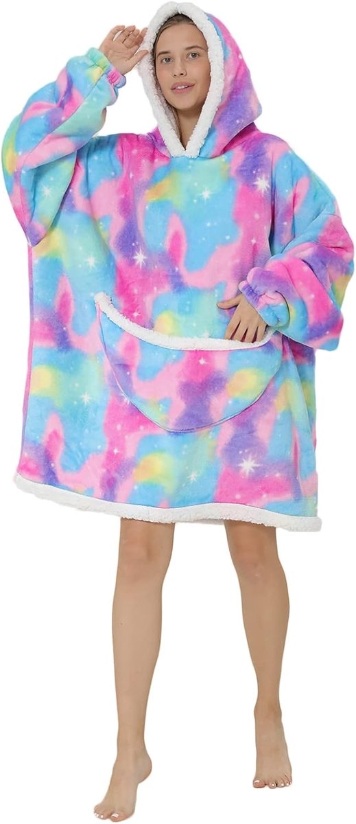 Deken Hoodie, Gezellig Comfortabele Tragbare Decke voor Unisex Volwassen Vrouwen Mannen, Pluizige Giant Sherpa Fleece Hooded Sweatshirt