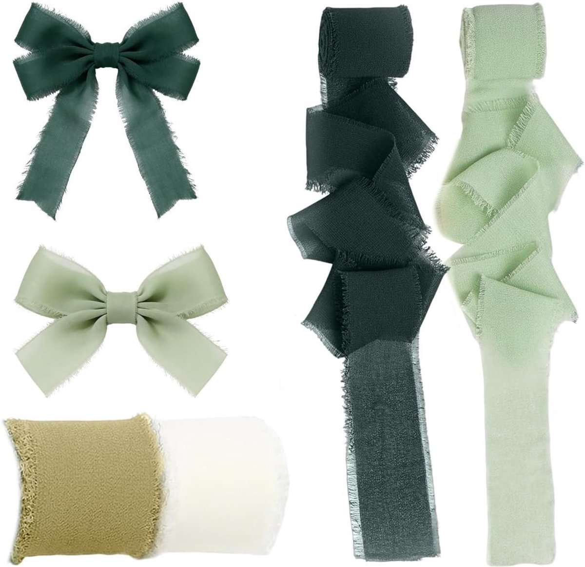 4 stuks chiffon lint 4 cm x 20 m (4 rollen x 5 m), kerststrik, cadeaulint, voor kerstbomen, slingers, trouwlocaties en decoraties voor fotografische accessoires