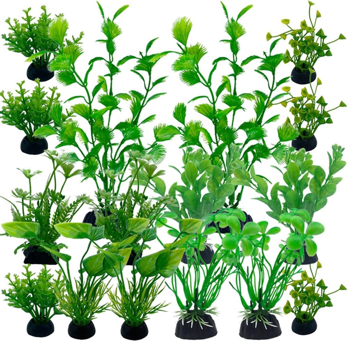 Plastic Planten, 16 Stuks Kunstplanten voor aquarium, Vistank Decoratie, Kunstmatige Waterplanten Decoraties Groen