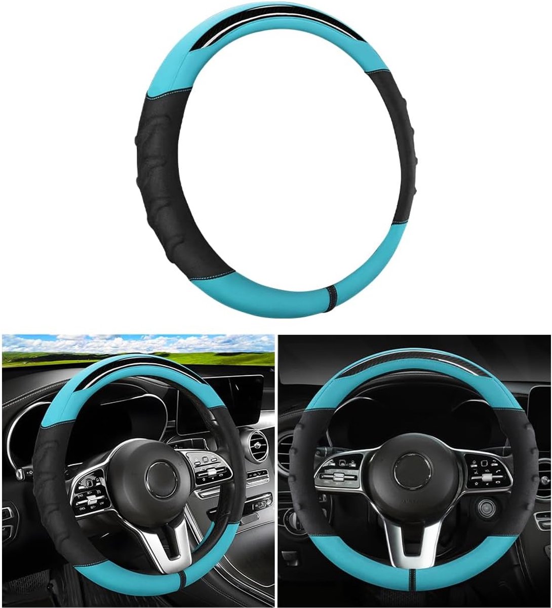 Stuurhoes, antislip, bescherming, stuurhoes, universele stuurhoes voor auto, stuurhoes van robuust kunstleer, stuurwielen, universeel kunstleer (zwart cyaan)