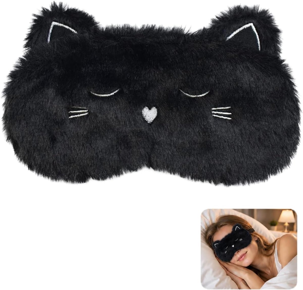 Slaapmasker dier, zwart kattenslaapmasker, schattige dieren oogmasker, grappig zacht pluizig oogmasker, slaapmasker voor reizen, dutjes, kamperen