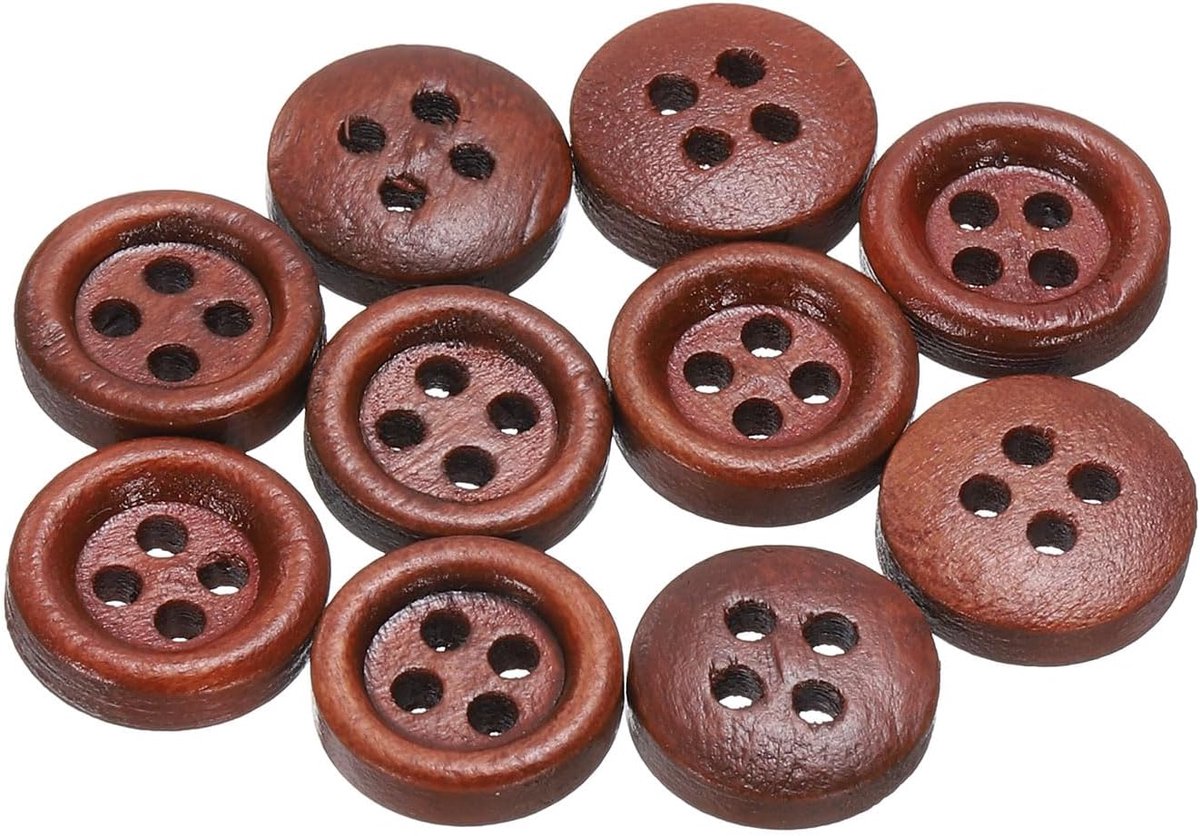10 stuks 18 l houten naaiknop 15/32 inch (11,5 mm) 4 gaten ronde knopen van hout, vervanging voor kleding, doe-het-zelf handwerk, decoratie, rood bruin