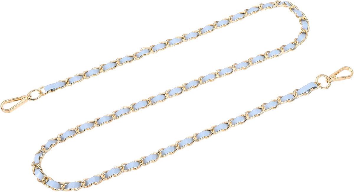 Tasketting, metalen ketting, draagriem, 120 cm, schouderriem, leer, ijzer, platte ketting, tasriem met gespen, riem voor schoudertas, tassen (hemelsblauwe riem + gouden ketting)