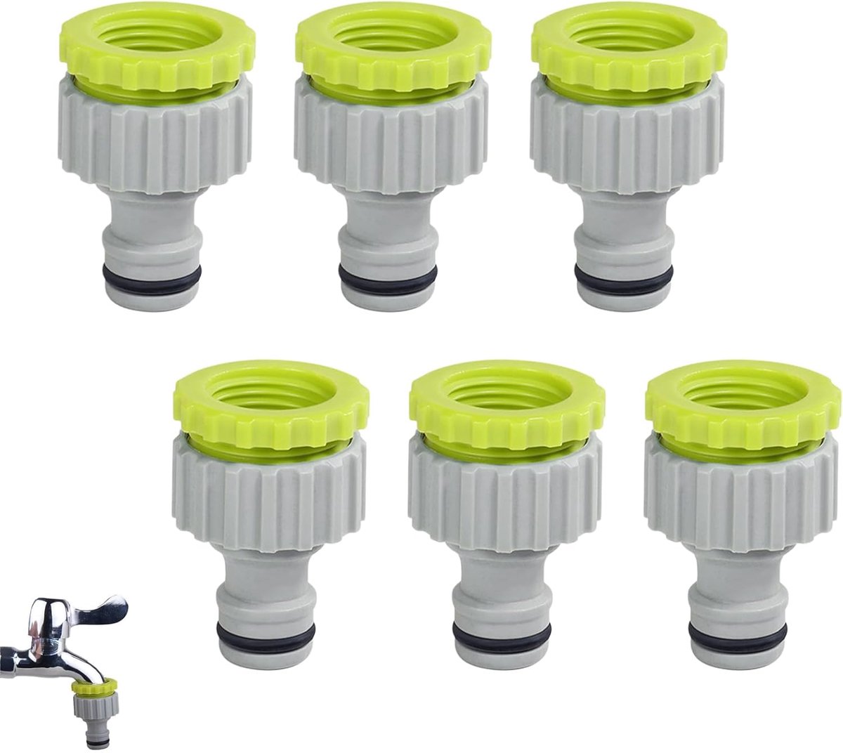 adapter voor Gardena kraanverbinder, tuinslangaansluiting, slangaansluiting 1/2 inch 3/4 inch (6 stuks)