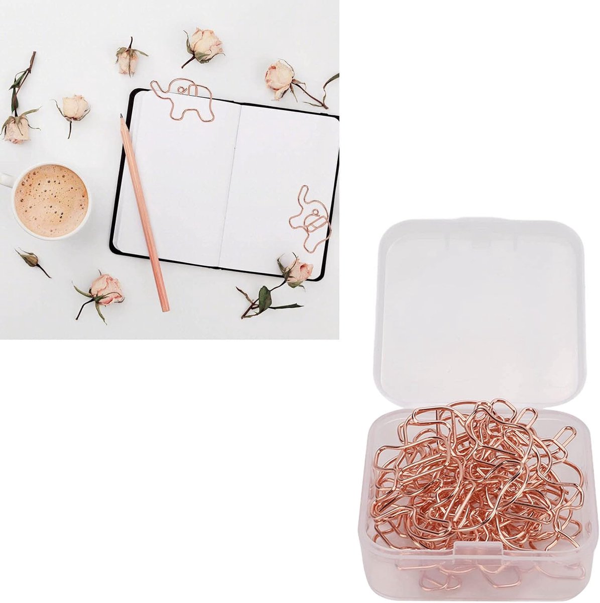 Clips, Rose Goud Journal Paperclips Metalen Bladwijzer Clips Kantoorbenodigdheden met Opbergdoos voor Document Organiseren