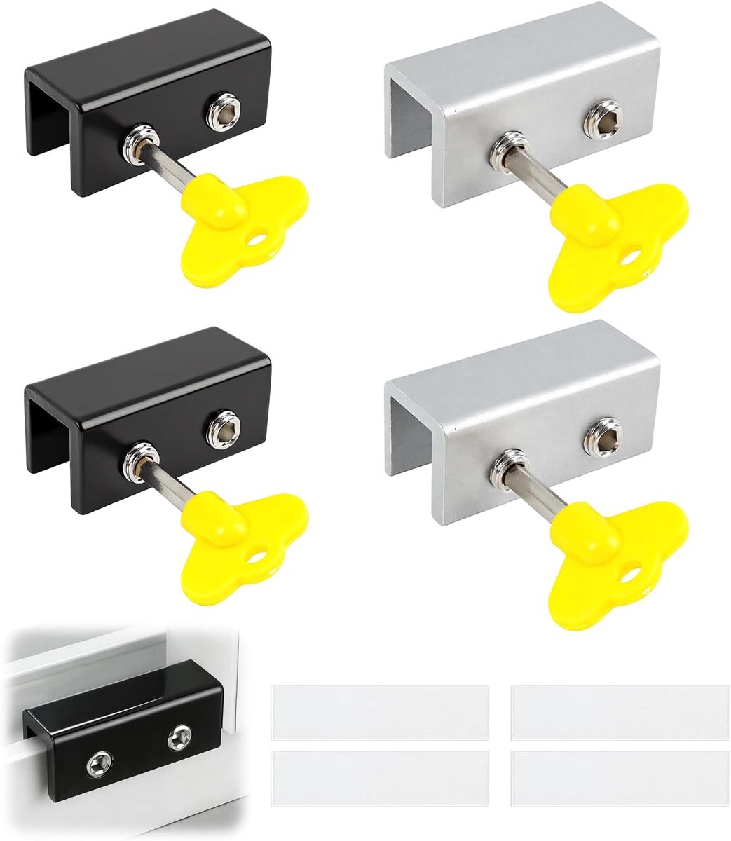 4 stuks schuifdeurslot, verstelbaar, voor de veiligheid van ramen en schuifdeuren, eenvoudige installatie zonder boren (4 stuks schuifvensterslot)