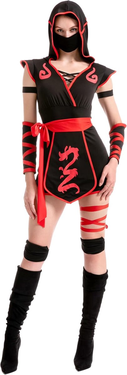 Creations Halloween Ninja-kostuum voor volwassenen voor vrouwen, verkleedfeest, truc of behandeling, cosplay-feest