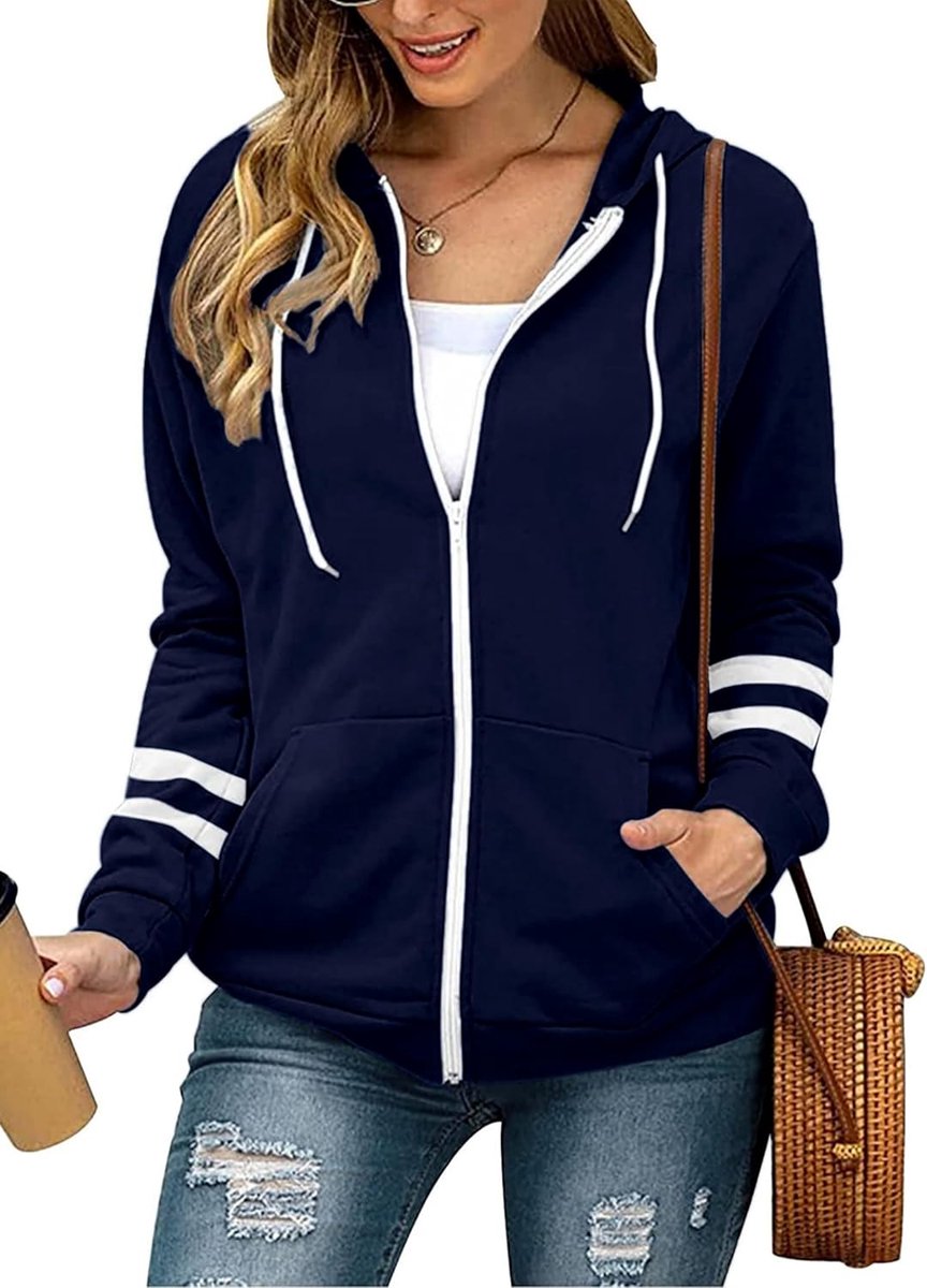 Sweatjack voor dames, met capuchon, lange mouwen, rits, hoodie, ritssluiting, fleecejack, sport, sweatshirt, joggingjack