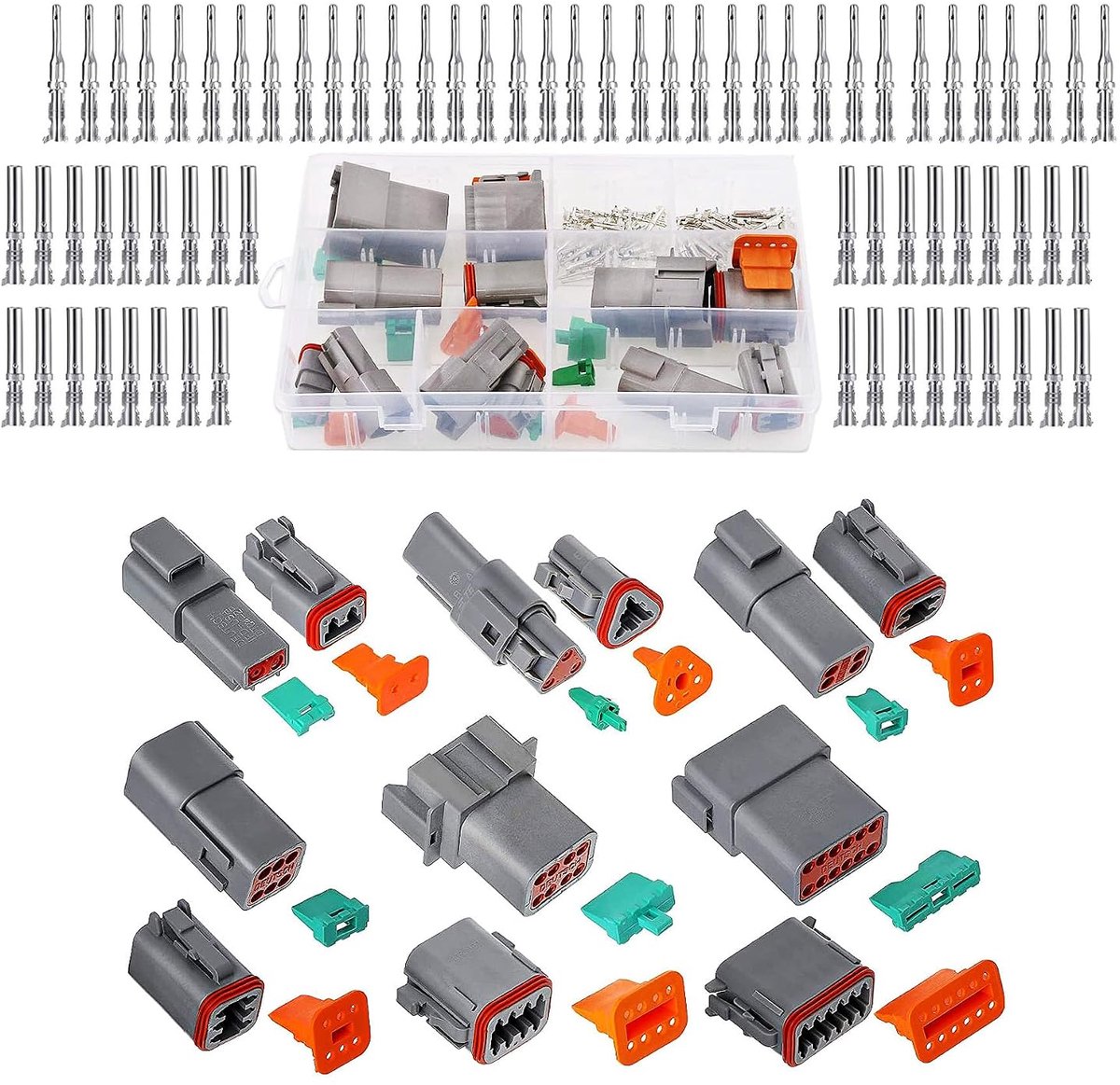Waterdichte stekkersets, 6 sets DT-stekkers 2/3/4/6/8/12 poling, grijs, waterdichte elektrische connector