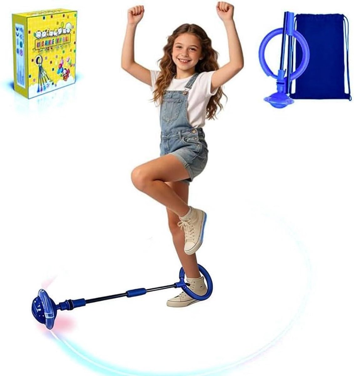 Knipperende springring voetkring, Swing Wheel met lichtwiel, Knipperende springbal, Opvouwbare enkelspringbal, Springbal en springtouw, Sport springen (Blauw-B)