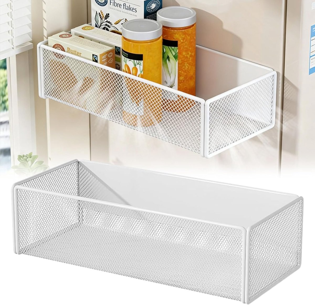 keukenorganizer, rek, magnetisch, kruidenrek, magnetische plank, koelkast, wasmachine, magneetrek, hangrek voor koelkast, magneet, 1 stuk, wit (27 cm)