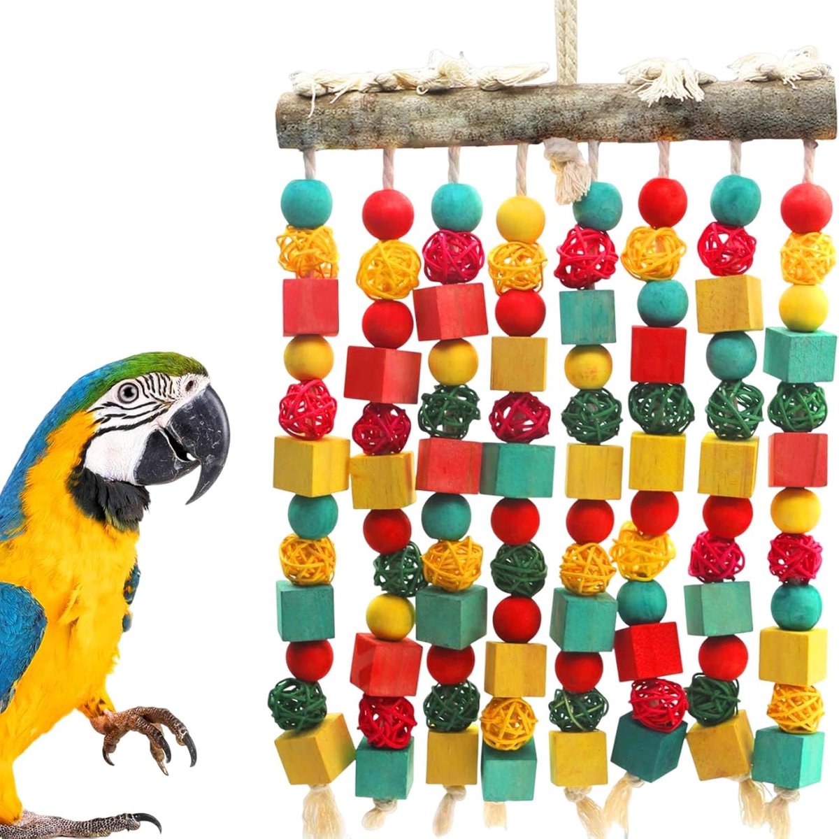 Speelgoed, natuurlijke houten blokken geschikt voor ara's, Afrikaanse grijze papegaaien, kaketoes, Amazone-papegaaien