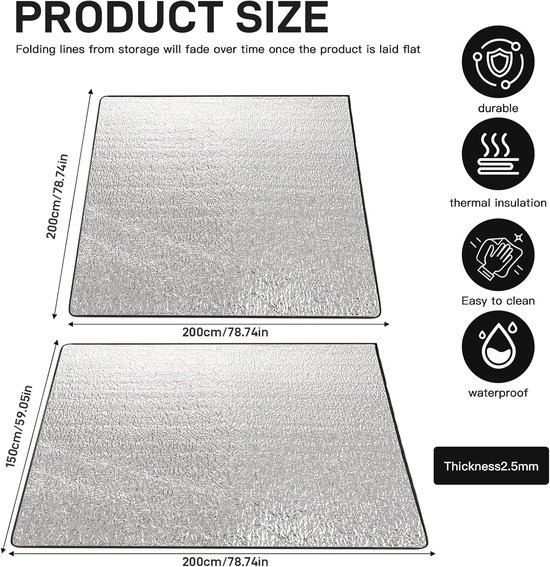 aluminium isolatiemat, schuimmatten, slaapmat voor camping, thermomat, opvouwbare tentmat, vloermat voor camping — afbeelding 2