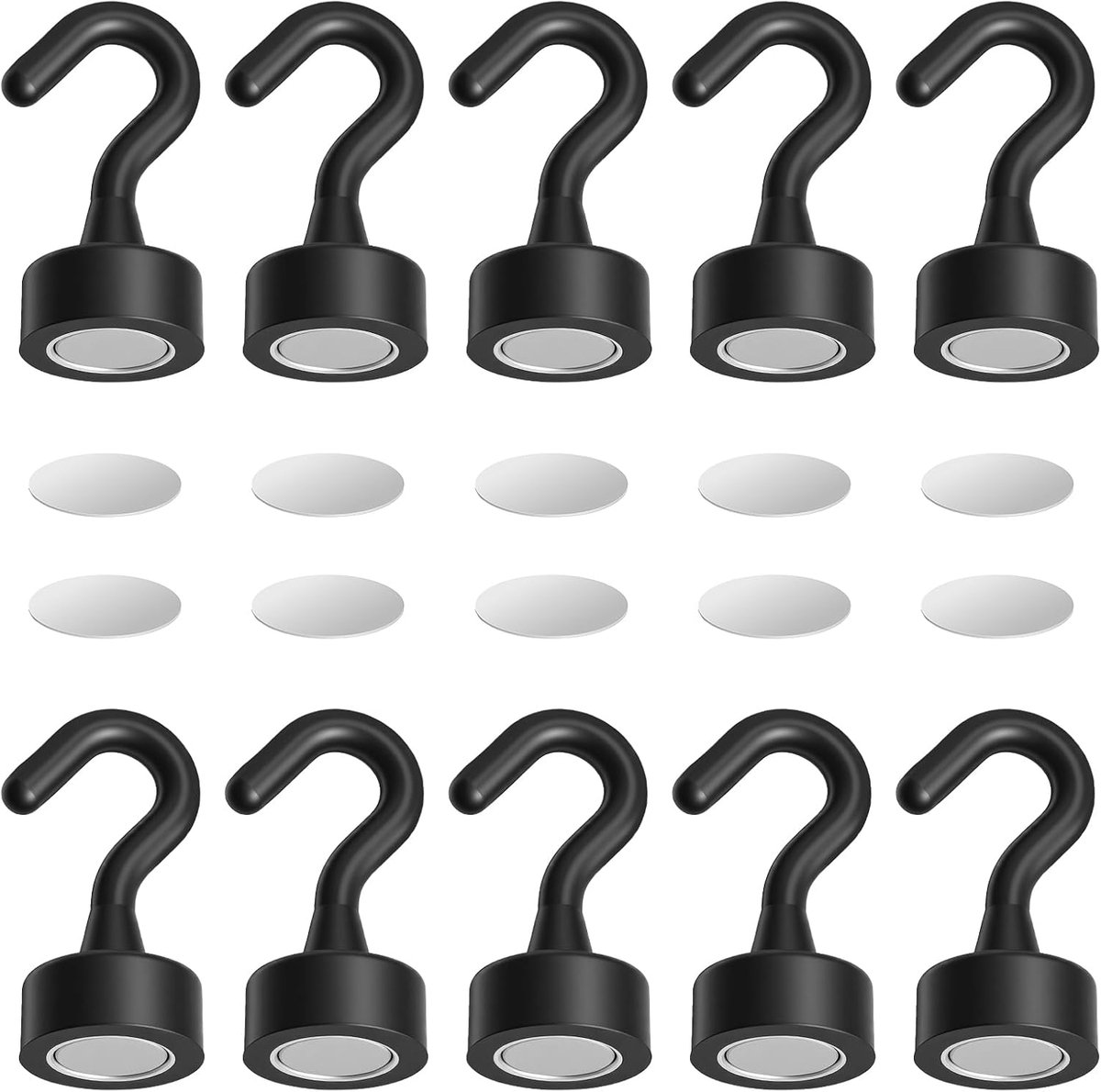 Magneethaken, zwart, 10 stuks, 2 kg, neodymium-magneten met haken, mini-magneethaken, extra sterke magneethaken voor koelkast, grill, thuis, keuken, kantoor, cruise, camping