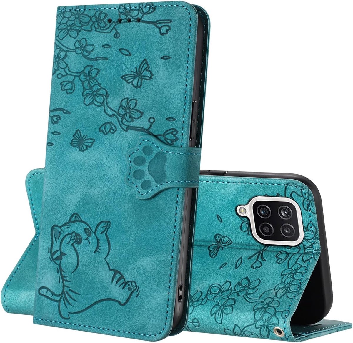 Telefoonhoes voor Samsung Galaxy A12/M12/F12 4G, Lederen Flip Phone Cover Case met Kaarthouder, TPU-beschermhoes, Magnetische Sluiting Standfunctie Portemonnee Hoes voor Samsung A12 (Blauw)