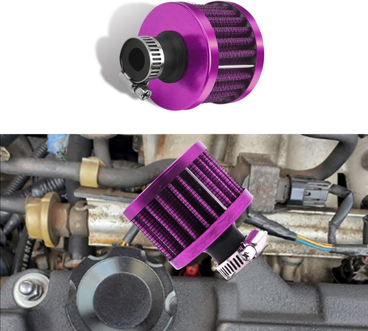12 mm universele kegelluchtinlaatfilterontluchting - hoogstroomfilter voor koude lucht voor kleine motoren, auto en motorfiets - mini-aluminium inlaataccessoire (paars)