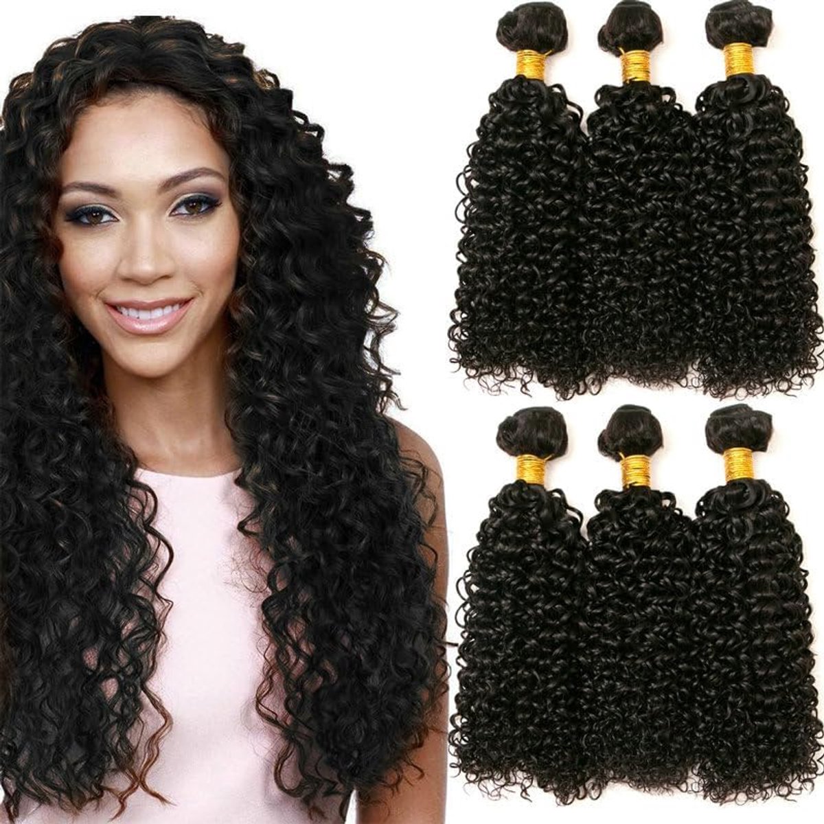 Curly Hair Bundles van 100% Braziliaans Virgin Haar 3 Bundels Menselijk Haar 14 14 14 Inch（35cm） 300g Totaalgewicht Natuurlijk Zwart 1B Dubbele Weefsel Zacht & Volumineus