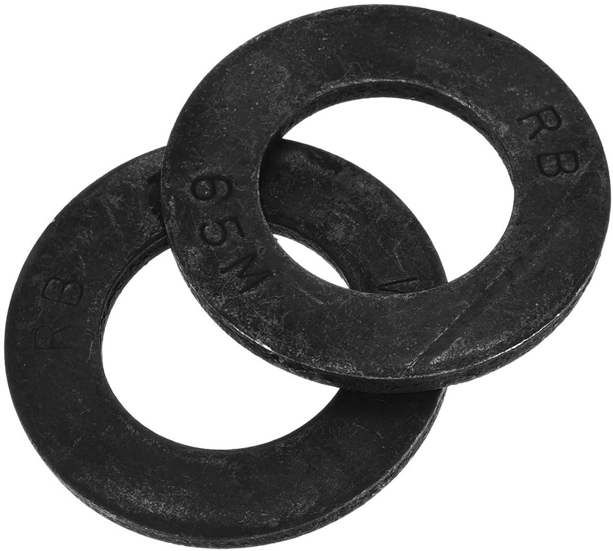 Set van 10 stuks, M34 x 59 x 5 mm, koolstofstaal, sluitringen, zwart geoxideerde platte afdichtingen, sluitringen, set voor schroeven, moeren, schroefdraadstang
